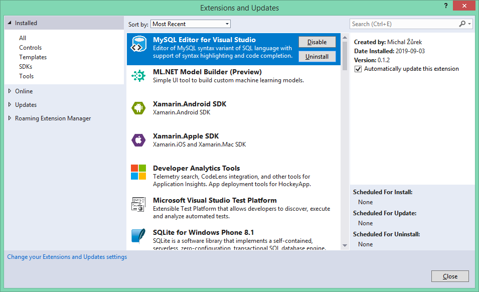 order to install visual studio and sql server